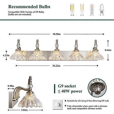 ZLAIQB 5-Light Chrome Vintage Glass Bathroom Wall Sconce