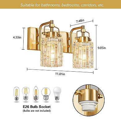 ZLAIQB 2-Light Modern Crystal Glass Bathroom Wall Sconce