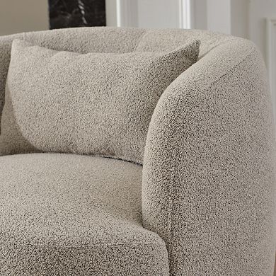 Modern Wide Boucle Upholstered Swivel Barrel Armchair with Pillow