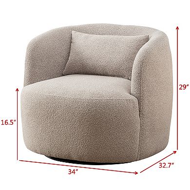 Modern Wide Boucle Upholstered Swivel Barrel Armchair with Pillow
