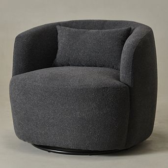 Modern Wide Boucle Upholstered Swivel Barrel Armchair with Pillow