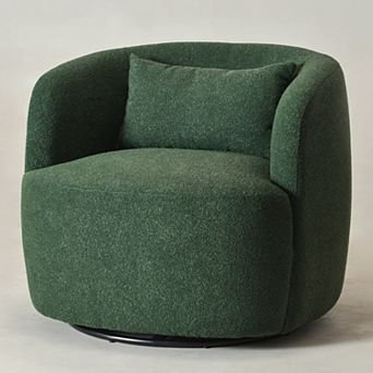 Modern Wide Boucle Upholstered Swivel Barrel Armchair with Pillow