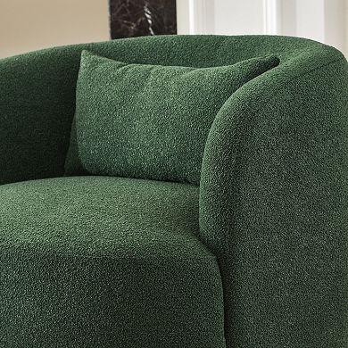 Modern Wide Boucle Upholstered Swivel Barrel Armchair with Pillow Set of 2