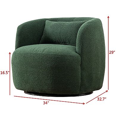 Modern Wide Boucle Upholstered Swivel Barrel Armchair with Pillow Set of 2