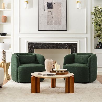 Modern Wide Boucle Upholstered Swivel Barrel Armchair with Pillow Set of 2