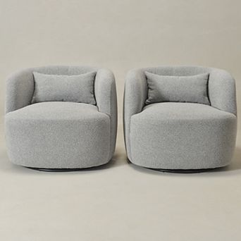 Modern Wide Boucle Upholstered Swivel Barrel Armchair with Pillow Set of 2