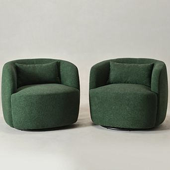 Modern Wide Boucle Upholstered Swivel Barrel Armchair with Pillow Set of 2