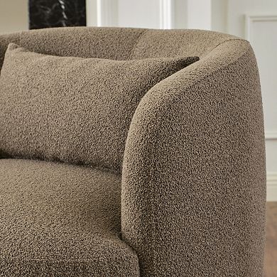 Modern Wide Boucle Upholstered Swivel Barrel Armchair with Pillow Set of 2