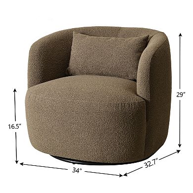Modern Wide Boucle Upholstered Swivel Barrel Armchair with Pillow Set of 2