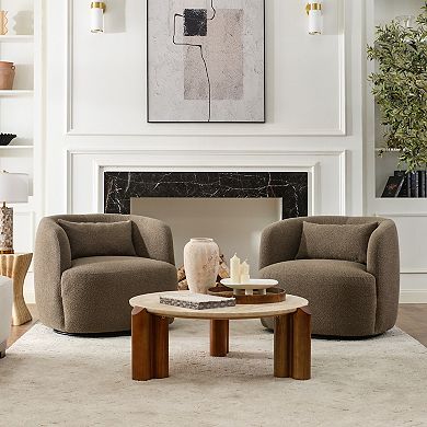 Modern Wide Boucle Upholstered Swivel Barrel Armchair with Pillow Set of 2