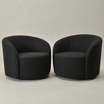Round Boucle Upholstered Swivel Barrel Chair Set of 2