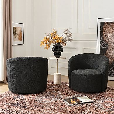 Round Boucle Upholstered Swivel Barrel Chair Set of 2