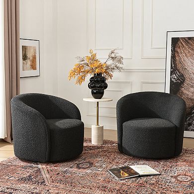 Round Boucle Upholstered Swivel Barrel Chair Set of 2