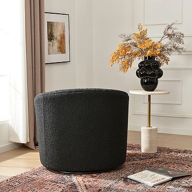 Round Boucle Upholstered Swivel Barrel Chair