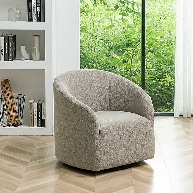 Modern Boucle Upholstered Swivel Barrel Chair