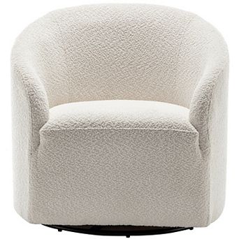 Modern Boucle Upholstered Swivel Barrel Chair