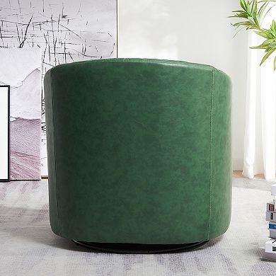 Wide Tufted Faux Leather Swivel Barrel Chair