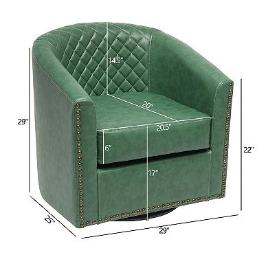 Wide Tufted Faux Leather Swivel Barrel Chair