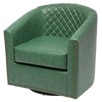 Wide Tufted Faux Leather Swivel Barrel Chair