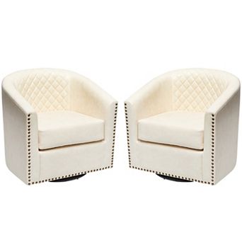 Wide Tufted Faux Leather Swivel Barrel Chair Set of 2