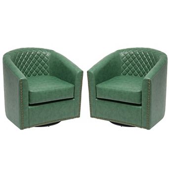 Wide Tufted Faux Leather Swivel Barrel Chair Set of 2