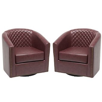 Wide Tufted Faux Leather Swivel Barrel Chair Set of 2