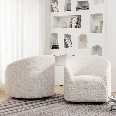 Modern Boucle Upholstered Swivel Barrel Chair Set of 2