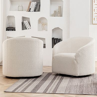 Modern Boucle Upholstered Swivel Barrel Chair Set of 2