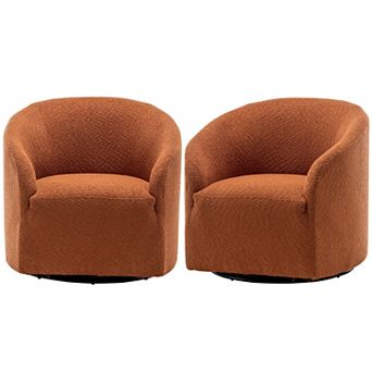 Modern Boucle Upholstered Swivel Barrel Chair Set of 2