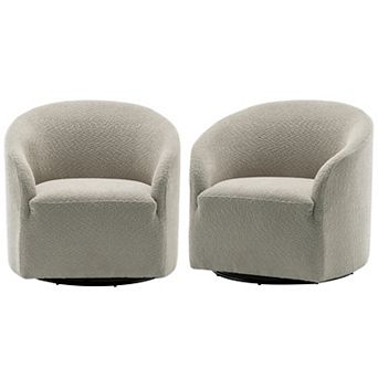 Modern Boucle Upholstered Swivel Barrel Chair Set of 2