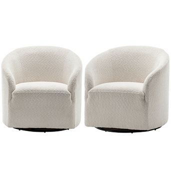 Modern Boucle Upholstered Swivel Barrel Chair Set of 2