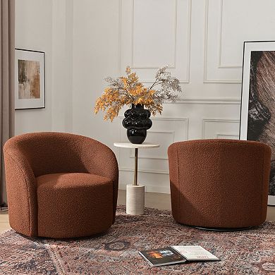 Round Boucle Upholstered Swivel Barrel Chair Set of 2