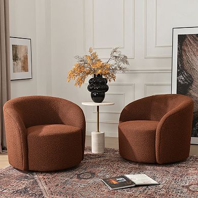 Round Boucle Upholstered Swivel Barrel Chair Set of 2