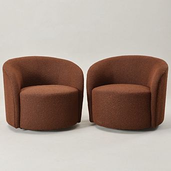 Round Boucle Upholstered Swivel Barrel Chair Set of 2
