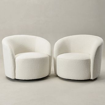 Round Boucle Upholstered Swivel Barrel Chair Set of 2