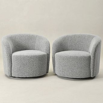 Round Boucle Upholstered Swivel Barrel Chair Set of 2