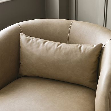 Modern Faux Leather Upholstered Swivel Barrel Accent Chair with Toss Pillow
