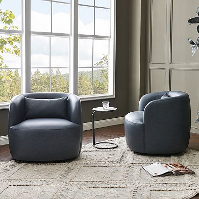 Modern Faux Leather Upholstered Swivel Barrel Accent Chair with Toss ...