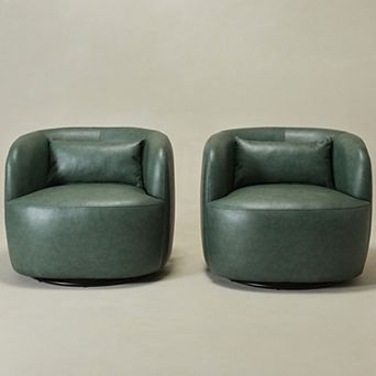 Modern Faux Leather Upholstered Swivel Barrel Accent Chair with Toss Pillow Set of 2