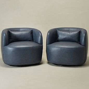 Modern Faux Leather Upholstered Swivel Barrel Accent Chair with Toss Pillow Set of 2