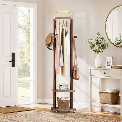 Solid Wood Coat Rack for Bedroom/Entrance/Living Room, Easy Assembly