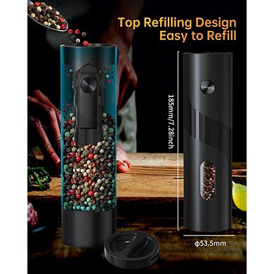 Electric Pepper Grinder, Rechargeable, Adjustable Coarseness, LED Light