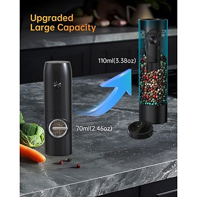 Electric Pepper Grinder, Rechargeable, Adjustable Coarseness, LED Light
