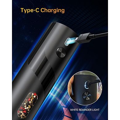 Electric Pepper Grinder, Rechargeable, Adjustable Coarseness, LED Light