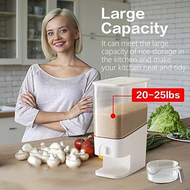 10 L / 25 Lb Rice and Grain Storage Container with Measuring Cup Cereal Dispenser