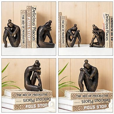 Creative Resin Thinker Girl Non‑Slip Bookends