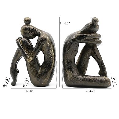 Creative Resin Thinker Girl Non‑Slip Bookends