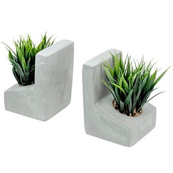 Heavy Concrete L‑Shaped Bookends With Artificial Grass