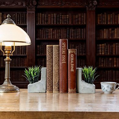 Heavy Concrete L‑Shaped Bookends With Artificial Grass