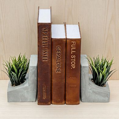Heavy Concrete L‑Shaped Bookends With Artificial Grass